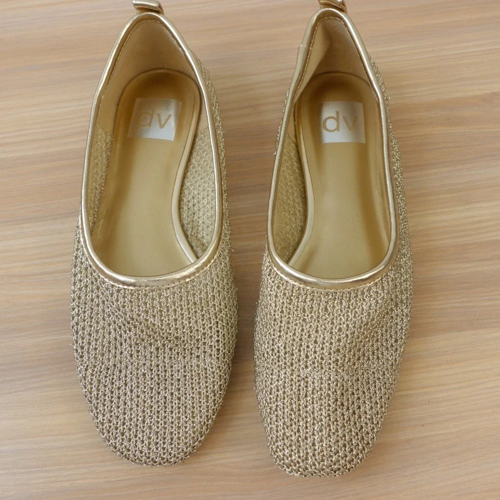 Metallic Coquette Ballet Flats Womens 6 Light Gold Crochet Mesh DV Dolce Vita